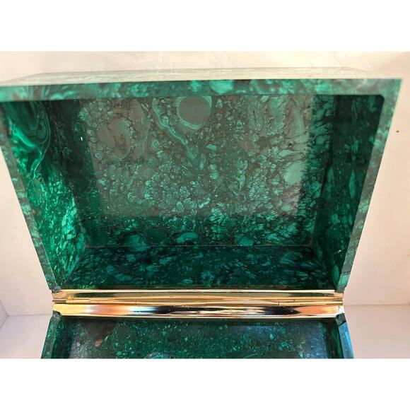 Genuine Malachite Jewelry Box 7.75"x5.5"x3.25" Hinged DRC Congo - Picture 3 of 7